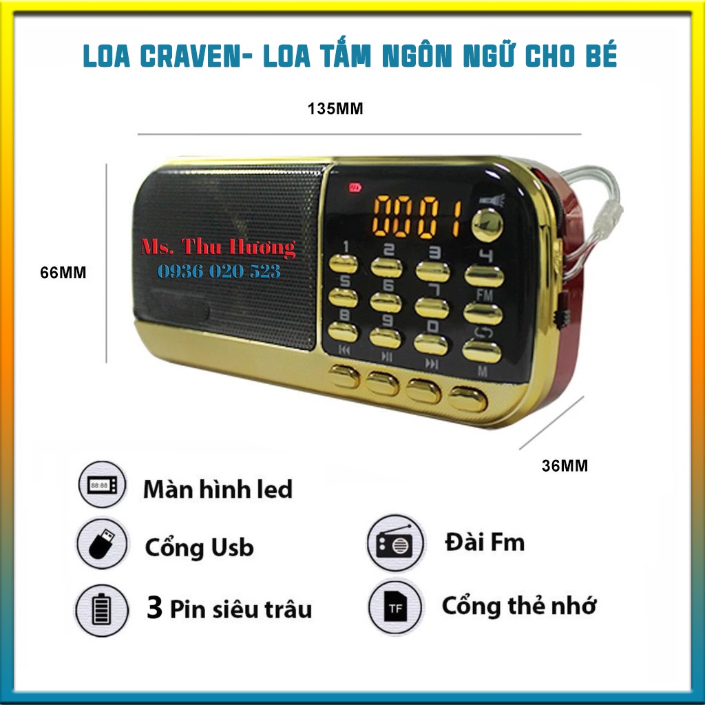 LOA NGHE CRAVEN – Loa tắm ngôn ngữ cho bé – [Free❤]Tặng kèm 1216 file nghe Anh- Việt-Học tiếng Anh cho bé