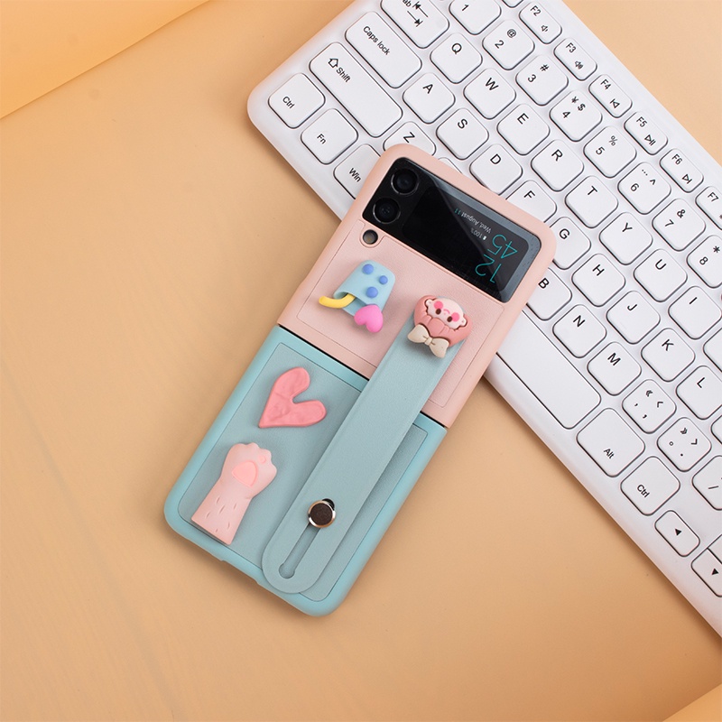 Ốp Điện Thoại Da Gập Dành Cho Samsung Galaxy Z Flip 4 / Z Flip43 / ZFlip4 5G Ốp Samsung Z Flip 3 / Z Flip3 / ZFlip3 đai da kèm dây xách hạt dễ thương