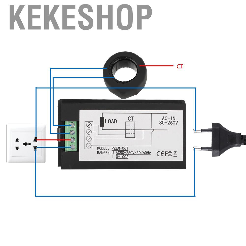 Vôn kế/ ampe ct màn hình Lcd Pzem-061 100a Ac80-260V + Ct