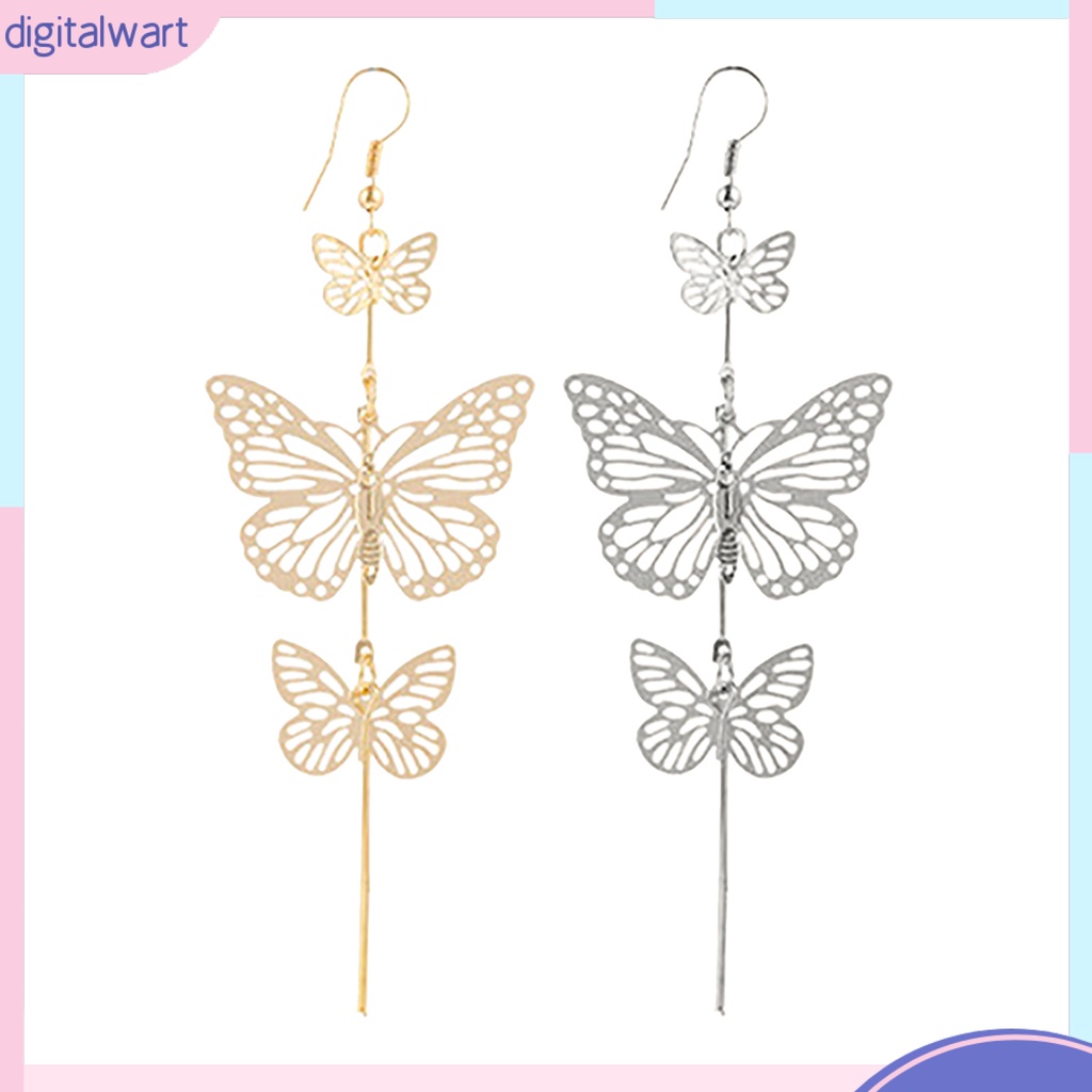 Cặp khuyên tai dài hình bướm mạ vàng/bạc cá tính dành cho nữ