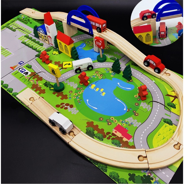 Bộ đồ chơi mô hình giao thông bằng gỗ - Đồ chơi giáo dục thông minh cho bé