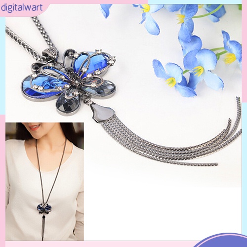 Dây chuyền hình bướm phối dây tua rua đính đá quý nhân tạo sang trọng quý phái dành cho nữ