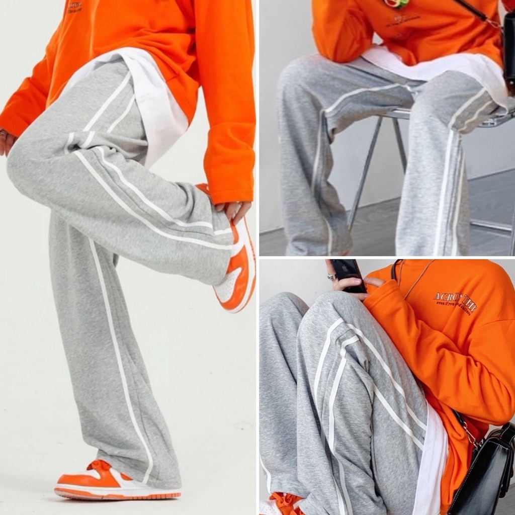 Quần Line dài nam nữ MEANSTORE pants ống rộng phối sọc cạp chun quần vải Ulzzang Hàn Quốc kiểu dáng thể thao - 2line
