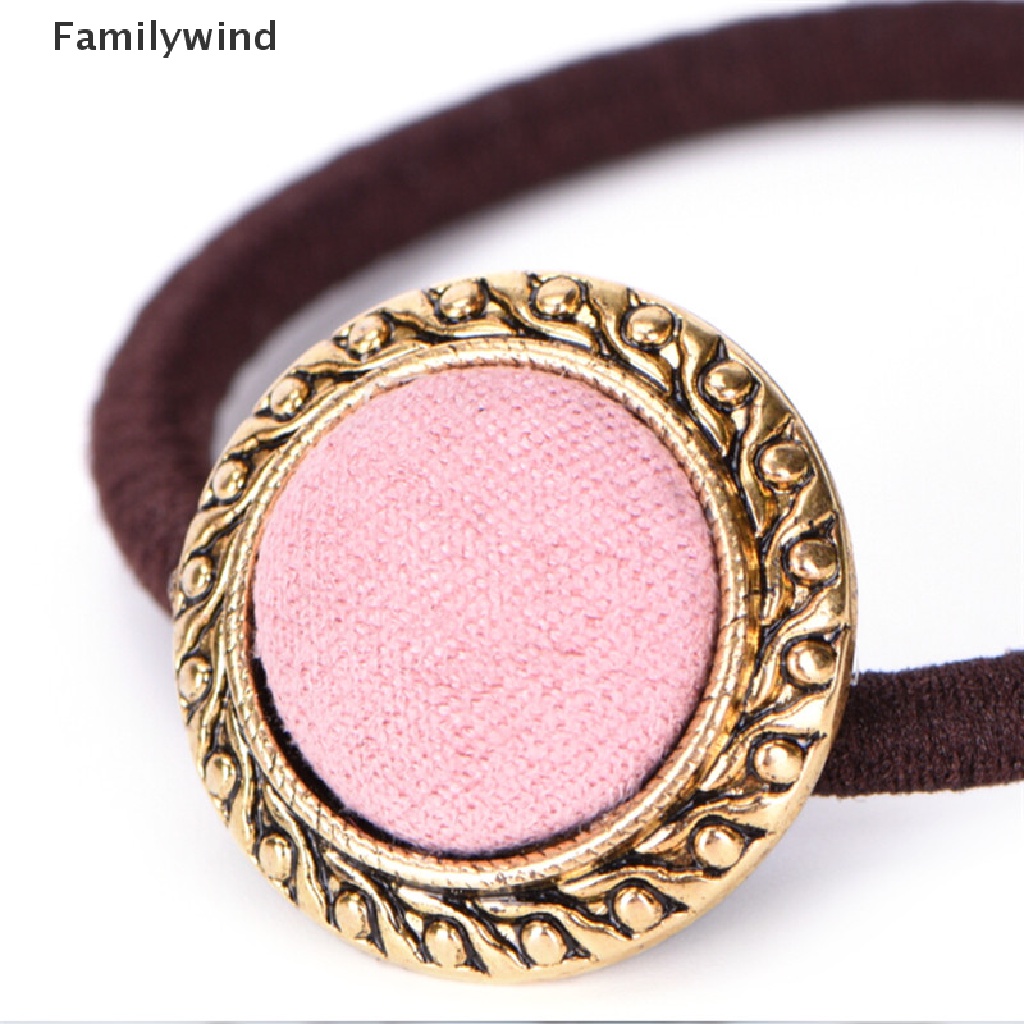 Băng Đô Cài Tóc Co Giãn Đính Nút Phong Cách Vintage Cho Nữ