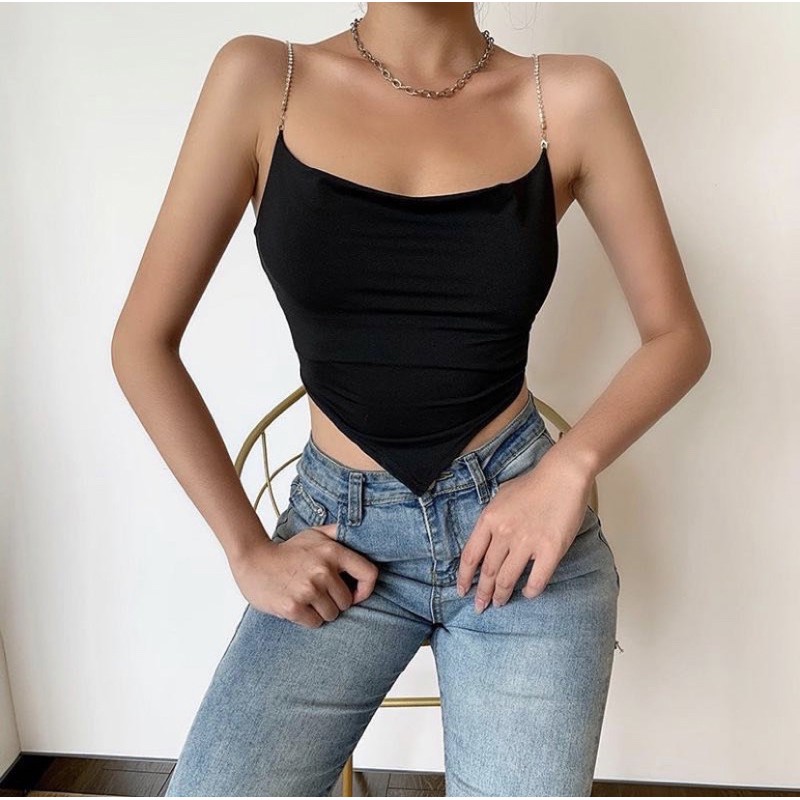 Áo Hai Dây Đính Hạt Trễ Ngực Sexy, [ADORABLE] Áo Yếm Cổ Đổ Hở Lưng Quyến Rũ Ảnh Thật