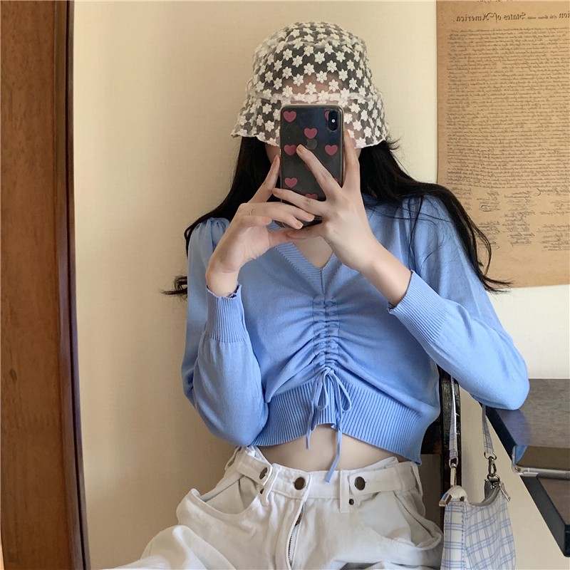 LEEVA - Áo croptop dây rút dài tay phong cách nhẹ nhàng A134