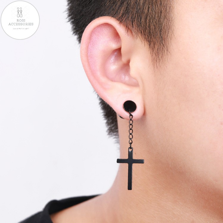 Bông Tai Thánh Giá, Khuyên Tai Nam Basic Round &amp; Cross Chain Earrings (1 Chiếc)