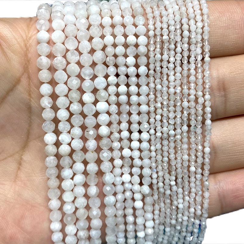 Mỹ 100% Đá Tự Nhiên Đá Mặt Trăng Đá Quý Tròn Miếng Đệm Hạt Trang Sức Làm Vòng Tay DIY Vòng Cổ 2 / 3 / 4MM