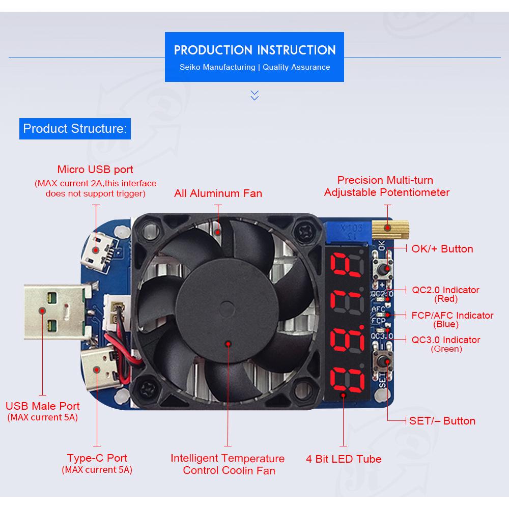 USB Electronic Load Digital Display Voltage Current Meter Battery Aging Detector