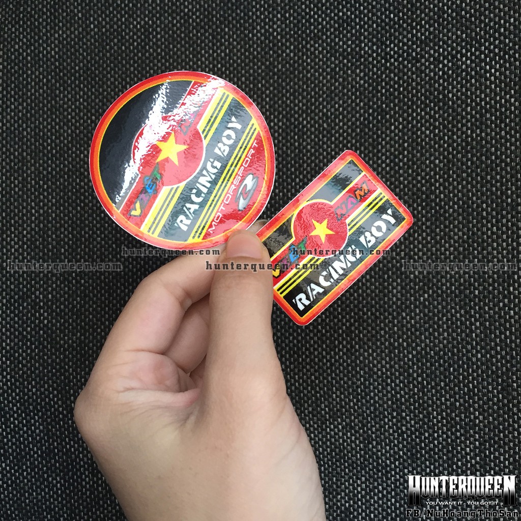 Logo racingboy[6.5cm]. Hình dán decal siêu dính, chống nước, tem đua trang trí