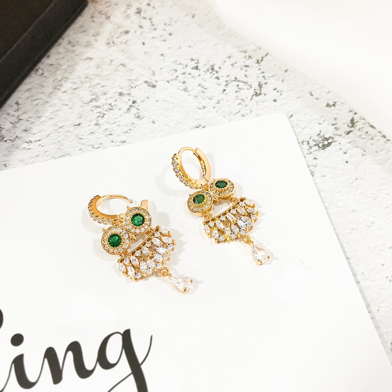 Bông Tai Hình Cú Mèo Đính Đá Zircon Thời Trang