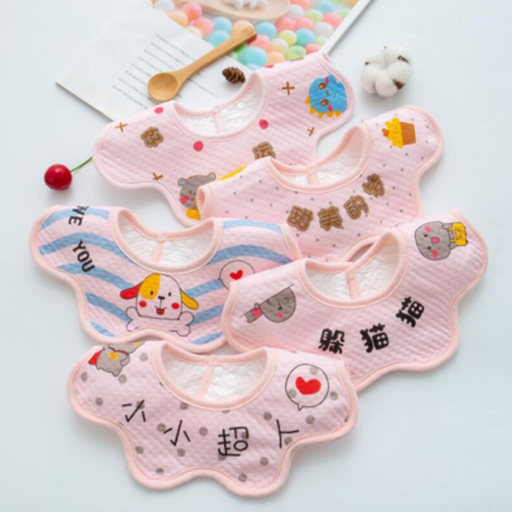 Set 5 yếm ăn hình tròn 360 độ chống thấm nước xinh xắn cho bé
