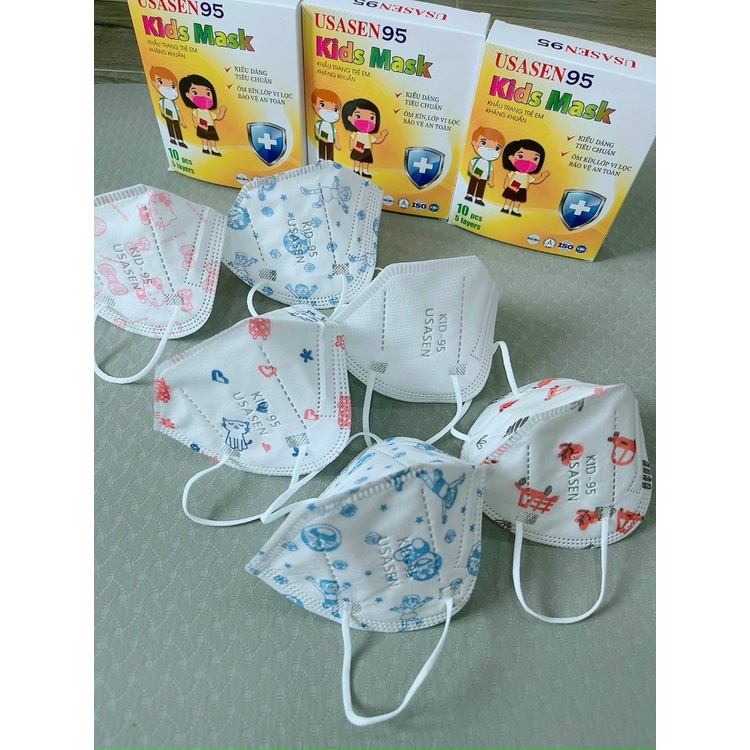 Hộp 10 cái Khẩu trang cho bé Usasen - khẩu trang N95 dày dặn cho bé từ 2-8 tuổi