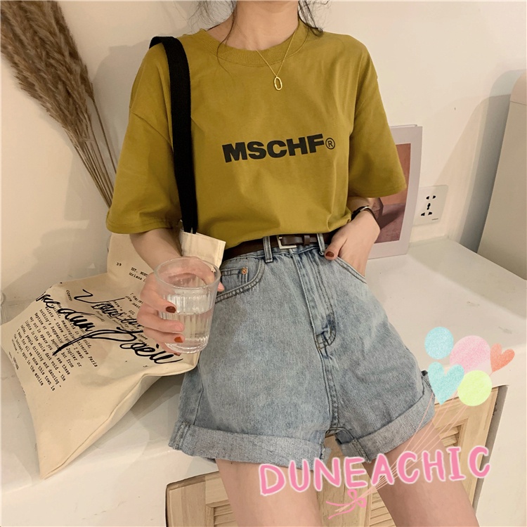 DUNEA Quần Short Denim Lưng Cao Ống Rộng Thời Trang Cá Tính Cho Nữ