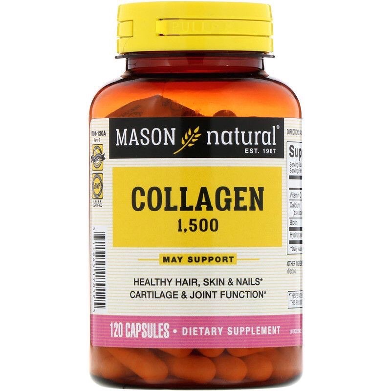 Collagen Mỹ Viên uống đẹp da Collagen 1500+C Mason Natural Hộp 120 viên Bổ Sung Collagen thuỷ phân