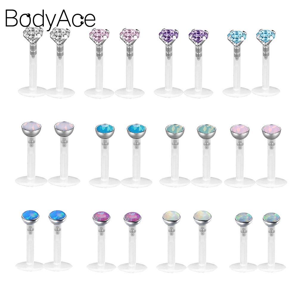 Set 2 Khuyên Xỏ Cơ Thể Bằng Thép Không Gỉ Đính Đá Nhiều Màu Thời Trang