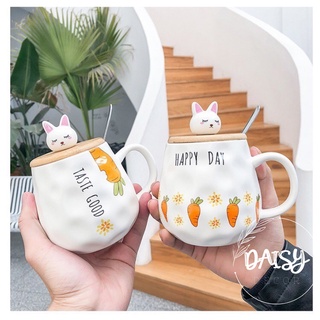 Cốc sứ, cốc cà phê cà rốt cao cấp 400ml - có nắp đậy kèm thìa - daisy.decor