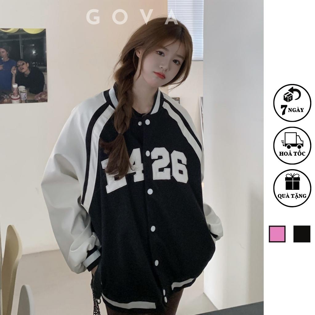 Áo Khoác Bomber F426 Chất Da Lộn Nam Nữ Ulzzang Unisex, Áo Khoác Kiểu Form Rộng Hình Thêu 2 Lớp Jacket GOVA