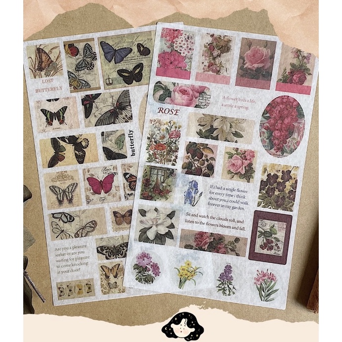 Bộ 2 Tấm Washi Vintage - Sticker Vintage Retro - Mercy