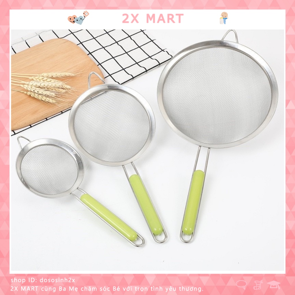 Rây lọc viền Inox cán xanh cao cấp cho bé Lọc bột cháo, nước ép, thức ăn dặm cho bé