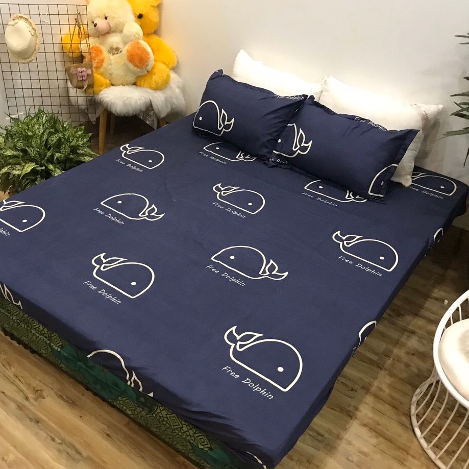 Bộ Ga gối Cotton Poly 3 Món Mẫu Cá Đen