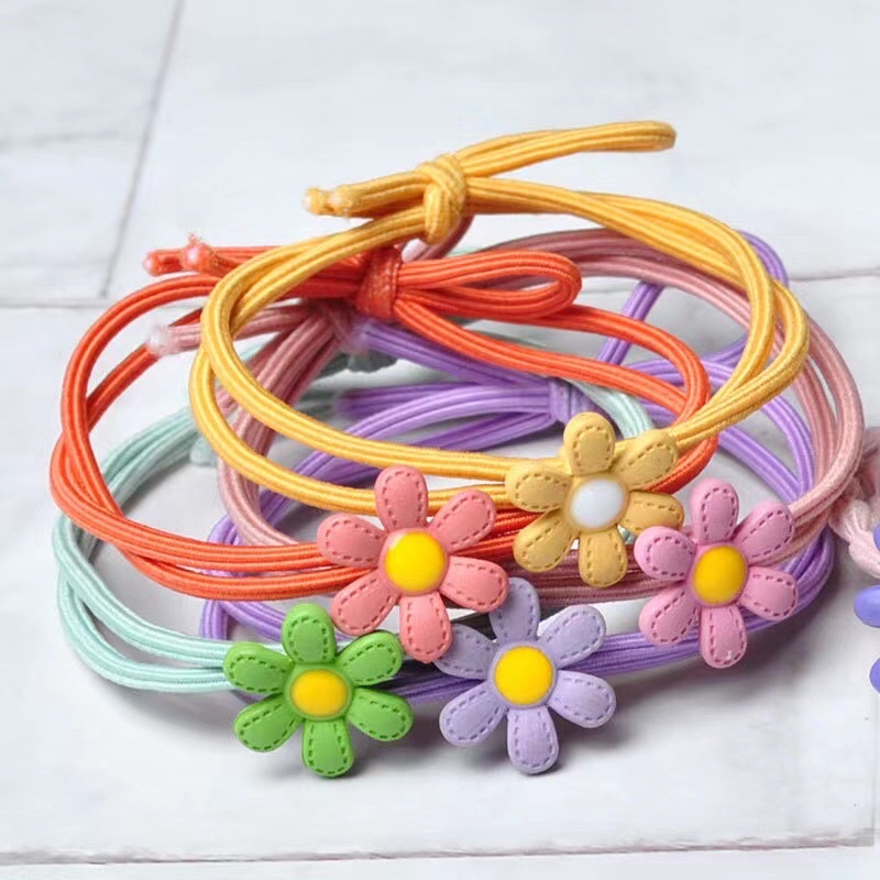 Set 100 dây buộc tóc hoa cúc nhí mix 5 màu