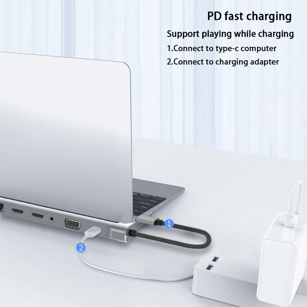 Bộ Chia Cổng Usb Type C 4k 12 Trong 1 Hỗ Trợ Cổng Usb 45 Vga Gigabit 87w Pd