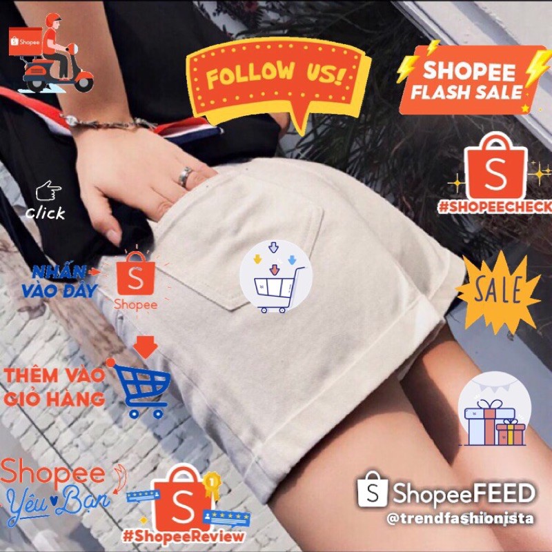 Quần short nữ kaki mặc nhà lưng cao BASIC lật lai chất dày mịn hàng chuẩn shop