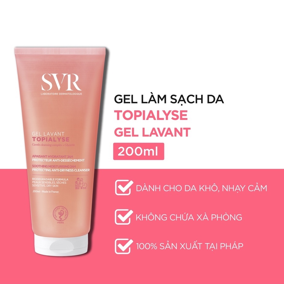 Gel làm sạch không chứa xà phòng SVR TOPIALYSE Gel Lavant 200ml