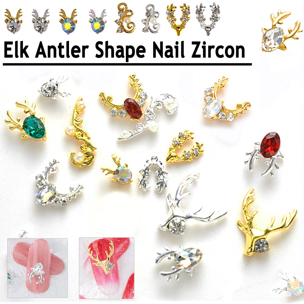 Set 10 Phụ Kiện Trang Trí Móng Tay Hình Sừng Hươu 3D Sang Trọng Diy
