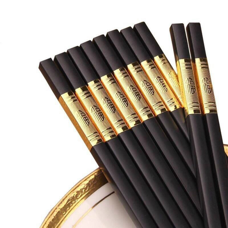Hộp 10 đũa ăn cao cấp hợp kim bọc vàng kháng khuẩn cao cấp, Bộ 10 đôi đũa nhật bản hợp kim không mốc độ bền cao