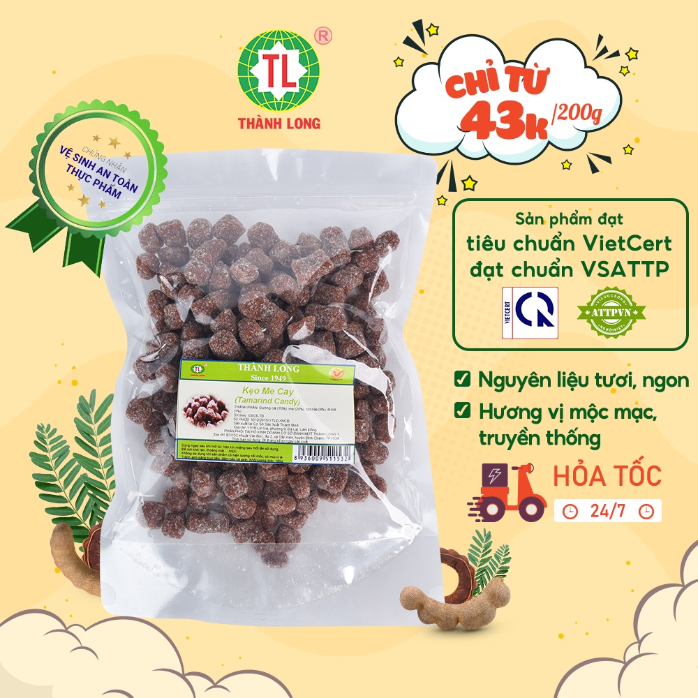Kẹo me dẻo cay Thành Long không hạt vừa ngon vừa rẻ đảm bảo VSATTP gói/bịch 200g/500g