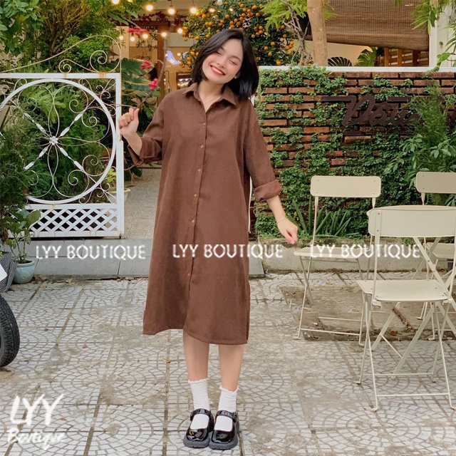 Váy sơ mi dáng ULZZANG suông dài tay chất thô, Đầm sơmi suông dài oversize hàng Quảng Châu LYY BOUTIQUE | BigBuy360 - bigbuy360.vn