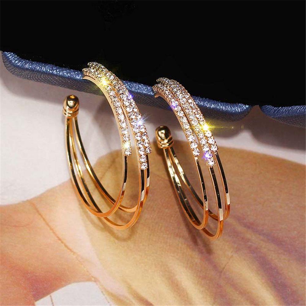 PINEVN 1 Đôi Bông Tai Vòng Tròn Lớn Bằng Bạc / Vàng Kim Đính Kim Cương Giả