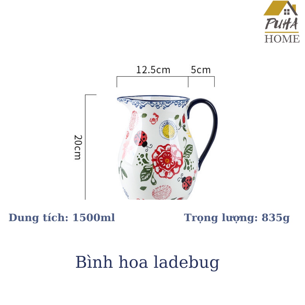 Bình hoa mùa xuân - Bình 1,5L LADYBUG - bình cắm hoa, đựng nước tay cầm tiện dụng