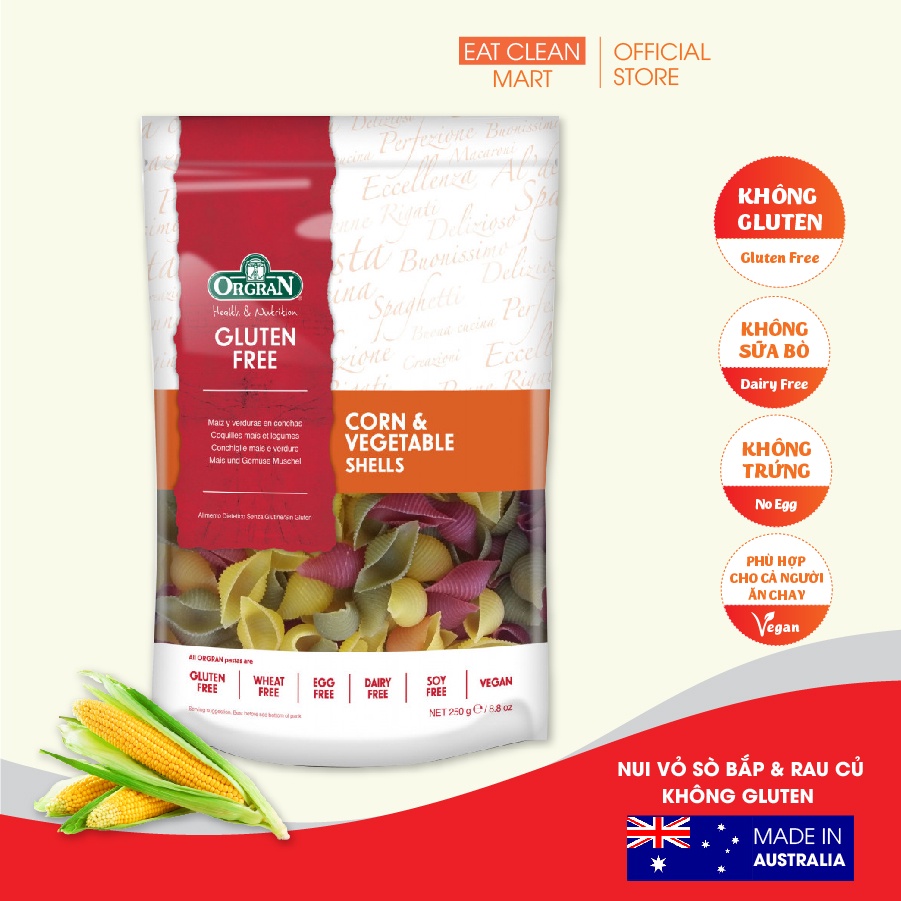 Nui Vỏ Sò Bắp Và Rau Củ Orgran - GLUTEN FREE Corn & Vegetable Shells - Túi 250g