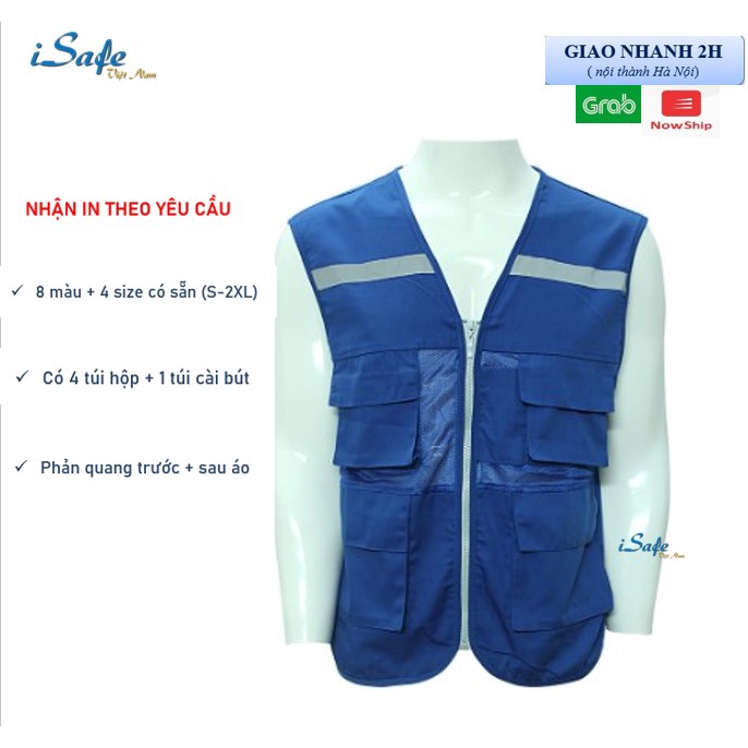 Áo ghi lê phản quang bảo hộ, áo phản quang phối lưới lưng cho kĩ sư, công nhân công trình. In, thêu theo yêu cầu