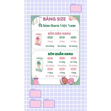 Tã/Bỉm HARU xuất Nhật M50/L50/XL50/2XL50/3XL50/4XL42/5XL42/6XL42