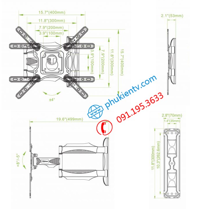 [Mã ELORDER5 giảm 10K đơn 20K] [RẺ NHẤT VIỆT NAM] Giá treo tivi xoay đa năng NB P4 32 - 55 inch - Hàng nhập khẩu
