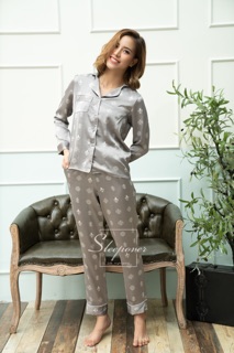 SET LỤA CAO CẤP MÀU GHI HOA VĂN SANG TRỌNG