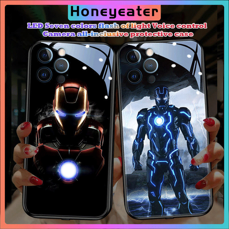 Ốp điện thoại phối kính cường lực có led độc đáo cho Iphone 12 11 Pro Max X Xs Max Xr