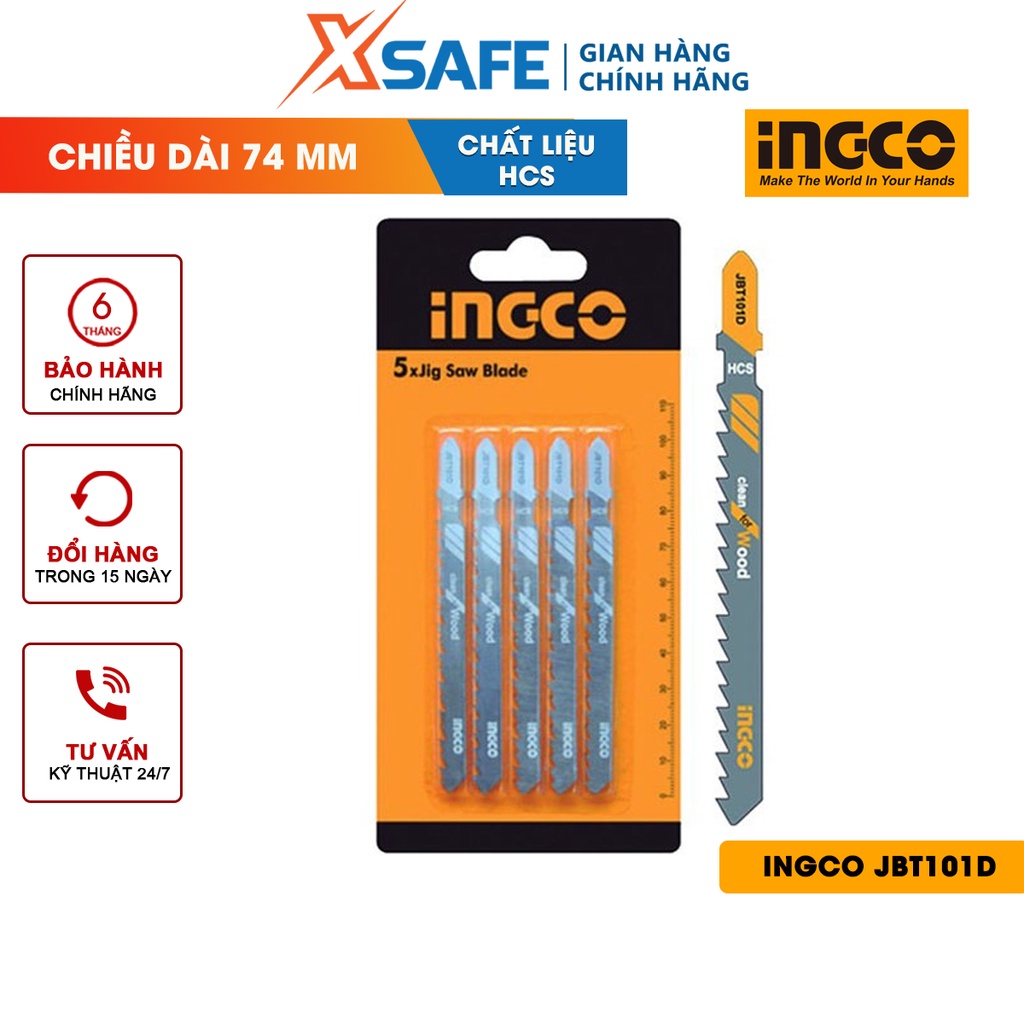 Bộ lưỡi cưa lọng gỗ INGCO JBT101D chất liệu HCS, 5 cái/bộ, răng cưa tròn, đóng gói trong vĩ nhựa giấy