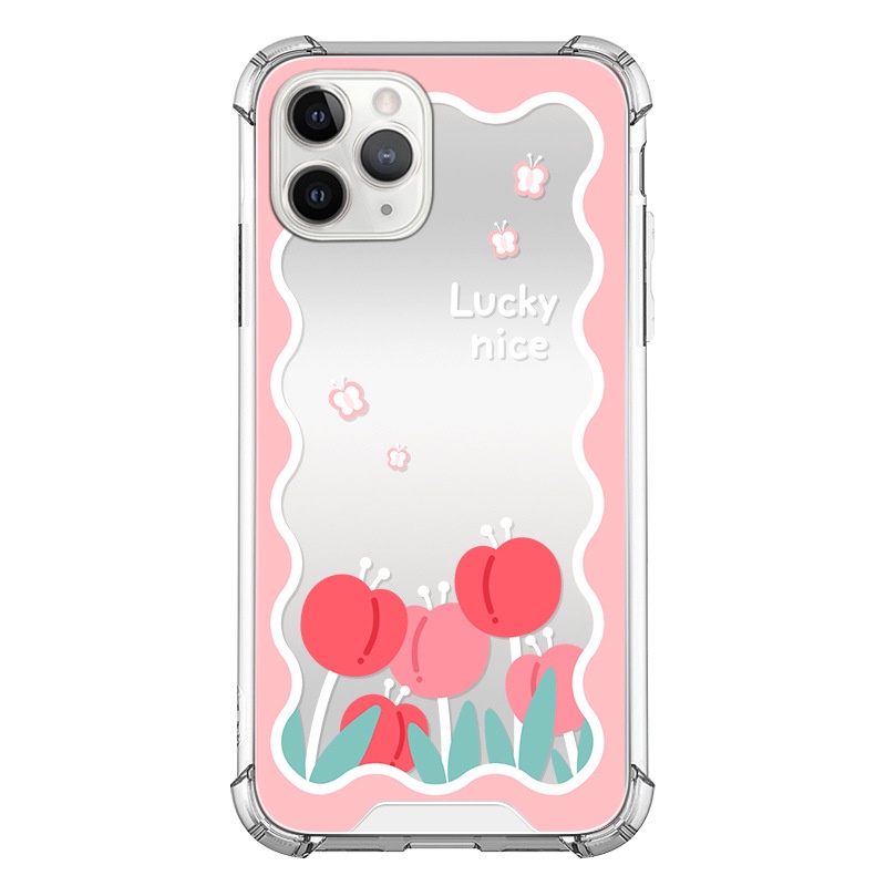 Ốp lưng iphone Ốp Điện Thoại Mặt Gương Họa Tiết Hoa Tulip Hồng Cho Iphone 13 14proPromax 6/6splus/7/7plus/8/8plus/x/xr/xs/11/14pro/13/pro/max/plus/promax Dinuo case