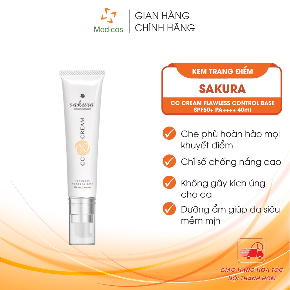 Kem trang điểm, chống nắng đa năng Sakura CC Cream Flawless Control Base SPF50+ PA++++ 40ml