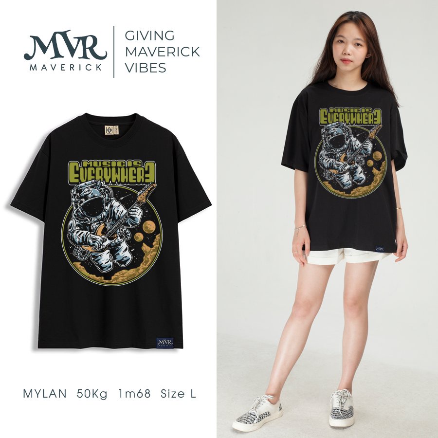 Áo thun nam phông nữ tay lỡ âm nhạc ở khắp mọi nơi vũ trụ MVR size rộng tee Mỹ BB4287