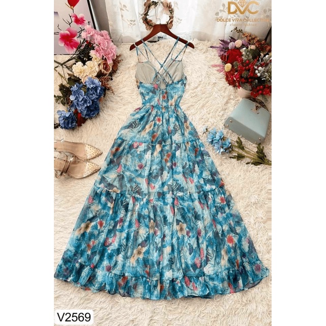 (HÀNG MỚI) ĐẦM MAXI HAI DÂY HOA LỤA PHỐI TẦNG ĐI BIỂN CỰC XINH
