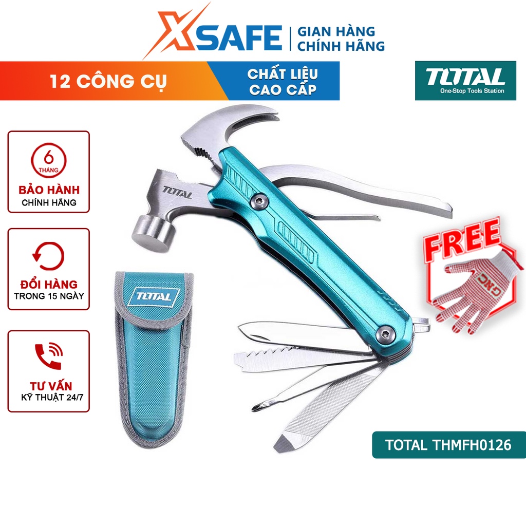 Búa đa năng cầm tay TOTAL THMFH0126 Búa đóng nhổ đinh, kẹp, cắt, bấm khóa cứng, thép Cr-V siêu bền cứng, chống rỉ sét