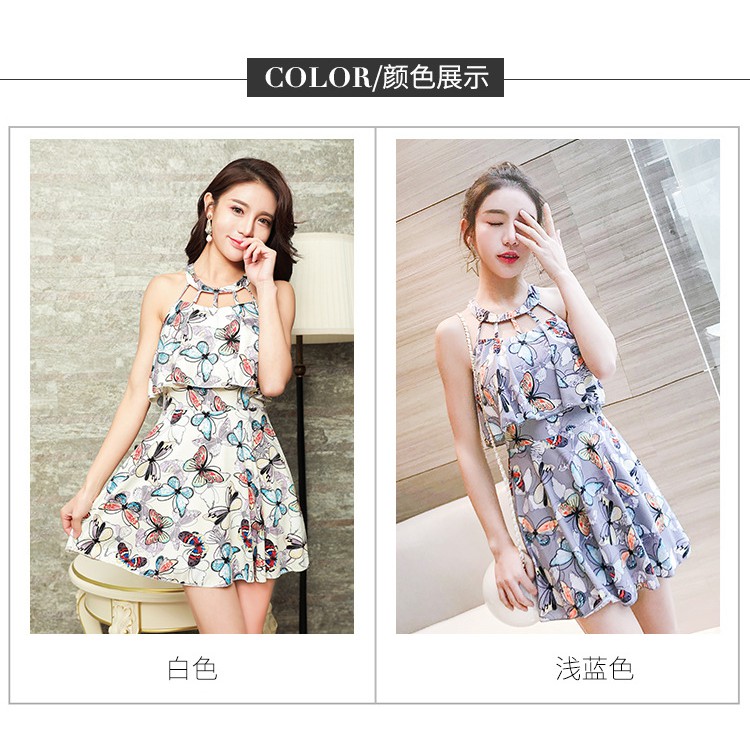 Áo bơi liền mảnh dáng váy nữ tính họa tiết bướm xanh | BigBuy360 - bigbuy360.vn