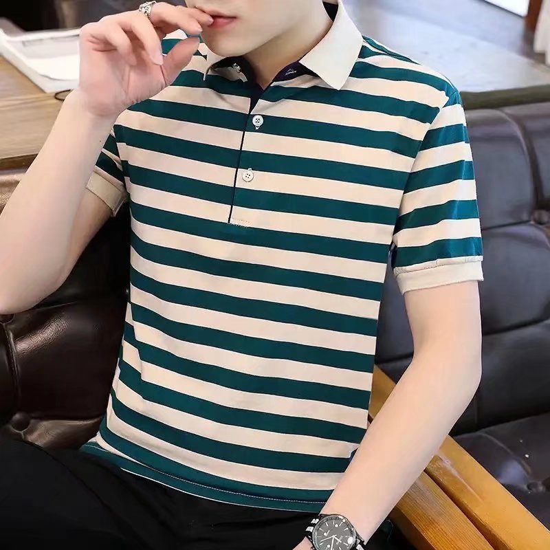 Áo Thun polo Tay Ngắn Dáng Rộng In Họa Tiết Kẻ Sọc Phong Cách Hip Hop Hàn Quốc Thời Trang Cho Nam Size M-3XL