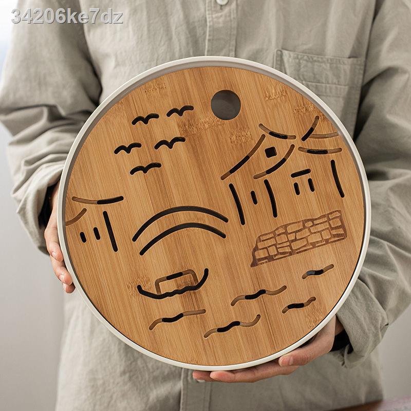 ◇◑Khay trà khô bằng gốm sứ melamine bàn trà nhỏ bộ đồ uống trà tròn gia đình kung fu đơn giản đựng nước khay tre